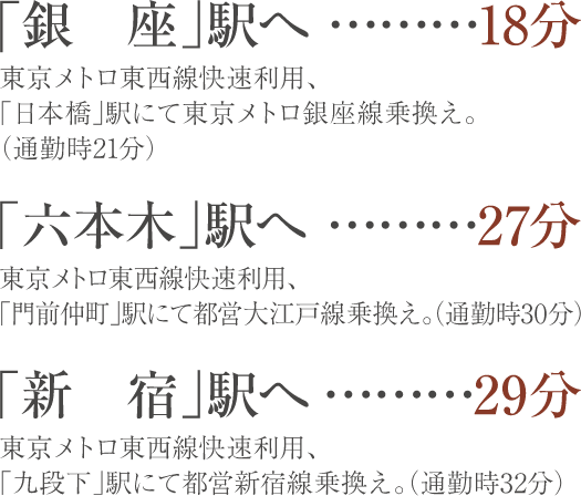 銀座駅へ18分、六本木駅へ27分、新宿駅へ29分